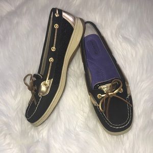 Sperry Angelfish Black & Gold Glitter Shoe Size 8